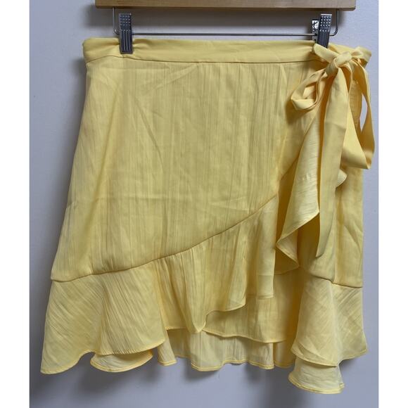 Maeve Anthropologie Yellow Ruffle Wrap Skirt Tie Waist Layered Womens M - Picture 1 of 9